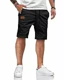HMIYA Kurze Hosen Herren Baumwolle Chino Shorts Sommer Freizeitshorts Elastische Taille mit Taschen(Schwarz,EU-M)
