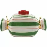 Dekohelden24 Keramik Aufbewahrungsdose/Kaffeedose/Frischhaltedose/Gebäckdose/Süssigkeitendose in grün und rotem Bonbon als Griff L/B/H ca. 16 x 7 x 8 cm.