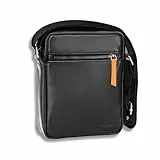 DAVIDOFF ESSENTIALS Reportertasche Schwarz Leder– moderne Herren Umhängetasche mit Smartphone-Fach - hochwertiger Schulterrucksack mit Reißverschluss