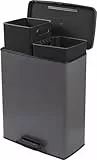 Curver Decobin Duo Tretmülleimer, 52L Gesamtvolumen, Grau – mit Mülltrennung und 2 herausnehmbaren 26L Eimern