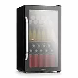 Klarstein Getränkekühlschrank, Kühlschrank Klein mit 3 Ablagen, Minikühlschrank Lautlos für Büro Camping Outdoor, mit Glastür, Mini Fridge 3-10°C, Bierkühlschrank 80 Liter, Schwarz