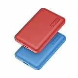 Miady Ultradünne Powerbank, 5000 mAh, 2,4 A, USB, tragbares Ladegerät, High-Speed, kompakt, externer Akku, kompatibel mit iPhone, iPad, Samsung, Nexus usw., Rot und Blau, 2 Stück