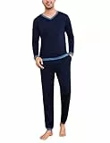 Aseniza Schlafanzug Herren Lang Pyjama Baumwolle Set Langarm Zweiteilige Nachtwäsche Männer Winter Navyblau XL