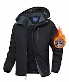Zoofly Snowboardjacke Herren Skijacke Fleece Gefüttert Warm Outdoor jacken Thermo Softshelljacke Mann mit Reißverschluss Taschen Schwarz XL