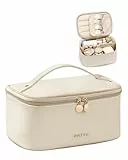 Prite Groß Kosmetiktasche für Damen Reise Kulturtasche aus Wasserdichtem Leder Tragbare Kulturbeutel oder Make Up Tasche mit Griff und Abnehmbarem Trenner (Beige)