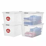 Iris Ohyama Aufbewahrungsboxen mit Deckel, 45L, 4er-Set, Silber, Sicherer Verschluss, Stapelbar, Griffe, Schlafzimmer, Schrank, Büro, Organisation, BPA-freies Plastik, Ordnungsboxen, NTB-45