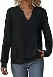 Cuptacc Pullover Damen Langarmshirt Damen Oberteile Shirt V-Ausschnitt Microvelours Herbst Winter 2025 Schwarz Größe L 42-44