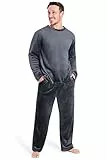 CityComfort Schlafanzug Herren Lang, 2-Teiliges Herren Pyjama Set, Geschenk für Männer (Holzkohle, L)