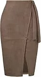 Kate Kasin Damen Business-Casual-Rock aus Kunstlederimitat, hoher Bund, Knielang, mit Wickeldesign und seitlichem Bindeband, perfekt für professionelle Anlässe Kaffee XL