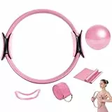 XEERUN Pilates Ring Set, Pilates Kit, Pilates-Ring mit rutschfesten Griffen, Pilates Essentials Kit für Frauen, Pilates Kreis Ring mit Pilates Ball und Fitnessbändern (Rosa)