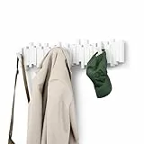 Umbra Stäbchen Garderobenhaken mit 8 Haken – Moderne und platzsparende Garderobenleiste mit acht Beweglichen Haken für Jacken, Mäntel, Schals, Handtaschen und mehr, Weiss