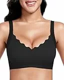 Vinfact Push up BH Damen Ohne Bügel Nahtloser BH für Große Brüste Starker Halt Bügelloser Bequem T Shirt Schlaf BH Schwarz 3XL