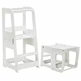 KYWAI® Montessori Lernturm ab 1 Jahr Klappbar Groß– 2-in-1 Premium Learning Tower & Tisch – Lernturm klappbar, Nachhaltiges Unternehmen, höhenverstellbare Stufe, Innovatives (weiß)
