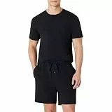 Amazon Essentials Herren Schlafanzug aus Baumwoll-Modal, Kurzärmeliges T-Shirt mit Shorts, Schwarz, L