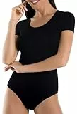 Teyli Bodysuit Women - Damen Body aus Atmungsaktivem Material - Top Body Damen Kurzarm Glatter - Bodys Frauen mit Rundhalsausschnitt - Bodysuit Kurzarm Bequem für den Täglichen Gebrauch Schwarz M