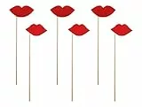 Fotobox Requisiten rote Lippen 6er Set Foto Zubehör Accessoires Utensilien Fotospiel Hochzeit Party/Funny Props Lips, rote Lippen an einem Stab, Kußmund, ideal für Fotoshooting