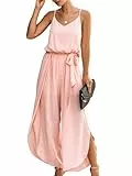 Canli4Y Jumpsuit Damen Sommer Sexy Cocktail Elegant Mode Gürtel Overall Hochzeit Hawaii Urlaub Strand V-Ausschnitt Hosenanzug Business Baggy Festlich Spaghettiträger Outfit Rosa L