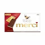 merci Tafelschokolade Edel-Marzipan – 1 x 112 g – Feinste Täfelchen aus Edel-Zartbitterschokolade mit 38% Marzipan Füllung – Schokolade in Goldpapier verpackt