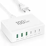 100W USB C Ladegerät, Acezeek 6-Port Mehrfach Ladegerät mit 3 USB-C und 3 USB-A, PD 3.0 Schnellladeadapter Power Netzteil Kompakt Reise Charger für iPhone 16 15 14 Pro Max, iPad Pro Air Mini, Samsung