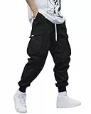 YAOHUOLE Ranger Hose Herren Multitarn Cargo Hosen Männer Lang Schwarz 3XL