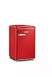 SEVERIN Retro-Tischkühlschrank, inkl. platzsparender Kühloption, 2 x höhenverstellbare Abstellflächen, integriertes Gefrierfach, extrem leise - 37 dB, 108 L Nutzinhalt, rot, RKS 8830