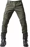 Fashionapple Motorradhose für Herren, Motorradjeans aus atmungsaktivem von hoher Qualität Straight Fit mit abnehmbaren Schutzpads für Racing Fahrrad (Armee grün, XL)