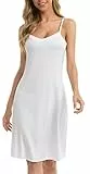 Vlazom Damen Unterkleid mit Trägern Unterröcke Sexy Negligee Full Slip Miederkleider Nachthemd Nachtwäsche(M,Stil A-Weiß)