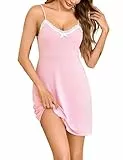 Bresdk Nachthemd Damen Sexy Ärmelloses Schlafshirt Kurzarm Baumwolle Negligee Spitze V-Ausschnitt Sommer Nachtwäsche Frauen Schlafkleid