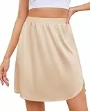 Wikoan Unterrock Damen Kurz Satin Halber Rock Klassische Unterrock Damen Knielang Antistatisch Einfarbig Unsichtbar Underskirt Unterkleid Nude M
