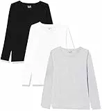 berydale Damen BD159 Langarmshirt, Schwarz/Hellgrau Melange/Weiß (3er Pack), L