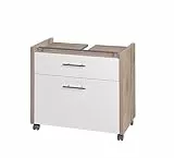 Schildmeyer Waschbeckenunterschrank 133073 Trient, 67 x 35 x 60.5 cm, weiß glanz / wildeiche Dekor