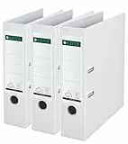 Leitz Qualitäts-Ordner 180° Plastik, 3er Pack, das Original, A4 Aktenordner 8 cm breit, 90% Recycling-Karton, 30% Pre-Consumer Recycling-Kunststoff, 180° Mechanik, 600 Blatt Kapazität, Weiß, 310335001