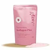 Glow25® Collagen Plus Pulver Strawberry [450g] – Kollagen Hydrolysat mit Vitamin C, Zink und Biotin – Peptide Typ 1 und 3 – Speziell für Wasser entwickelt – Mit Erdbeer-Geschmack