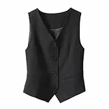 Stafeny Damen Anzugweste, Schmale Passform, V Ausschnitt, Smokingweste, Anzugweste, Elegante Vintage Weste, Sommer Deckmantel (DE/NL/SE/PL, Alphanumerisch, L, Regular, Regular, Schwarz)
