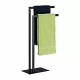 Relaxdays Handtuchständer freistehend, 2 Stangen, Badezimmer, Stahl, HxBxT: 81 x 49 x 20 cm, Bad Handtuchhalter, schwarz
