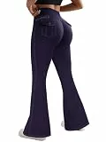 STARBILD Schlaghose Damen Sport Leggings Flared, High Waist Yogahose mit Klappentaschen Blickdicht für Fitness Gym Alltag, Cargo Tasche - Blau L