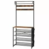 HOOBRO Garderobenständer mit Schuhablage, Schuhregal mit Garderobe, Kleiderständer mit 5 Ebenen Schuhablage, Garderobe mit Schuhschrank, Verstellbares Metallgitterregal, Vintagebraun EBF75MT01