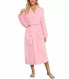 ENJOYNIGHT Bademantel Damen Flauschig Morgenmantel Kuschel Fleece Hausmantel Lang Warm Robe (Medium,Rosa Sterne)