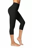 Enjoyoga Leggings Damen 3/4 mit Innentasche - High Waist Sporthose Laufhose für Sport Yoga Gym (DE/NL/SE/PL, Alphanumerisch, Einheitsgröße, Regular, Regular, S-M, Schwarz)