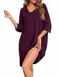 Uniexcosm Nachthemd Damen 3/4 Ärmel Schlafshirt Baumwolle Nachtwäsche mit Spitze Sleepshirt Oversize Lässige Sleepwear A:Dunkelfuchsia 4XL