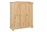 Inter Link - Kleiderschrank - Kiefer massiv - Garderobenschrank - Landhaus Still - Wäscheschrank - Mehrzweckschrank - Schlafzimmerschrank - 3 Türig - Natur lackiert - Bern