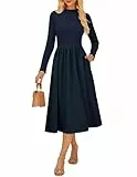GRACE KARIN Damen Strickkleid Herbst Stehkragen Langen Ärmeln midi Kleid für Arbeit Büro Business Marineblau XL