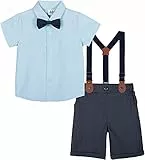 mintgreen Baby Jungen Anzüge, Kleinkind Solide Hemd Hose Sommer Geburtstag Passen Kleidungsset mit Straps, Blau, 2-3 Jahre