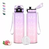 Grsta Trinkflasche- 500ml- Wasserflasche Kinder, Trinkflasche Auslaufsicher, Wasserflasche mit Zeitmarkierung, Leicht zu Reinigen, Flasche mit Uhrzeit, für Schule, Büro, Outdoor, Running, Camping
