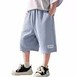 Modaworld Shorts Jungen Sommer Jogginghose Kurz Baggy Kurze Hose Casual Sportshorts Einfarbig Sommershorts Leicht Mode Outdoor Kurze Hosen für Kinder und Teenager 5-15 Jahre