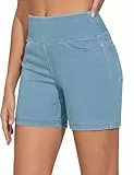 THE GYM PEOPLE Jeansshorts Damen High Waist Stretch Kurze Hose Sommer Skinny Denim Shorts mit Taschen/Light Blue/XL