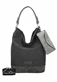 Fritzi Izzy07 Olga Canvas Black Hobo Baumwollmix Damen Umhängetasche Festival City Beach vegan abnehmbares Brillenetui Schultergurt 37 x 27 x 17 cm, Schwarz