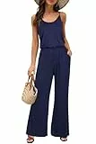 OUGES Damen Sommer Ärmellos Jumpsuit Overall Lang Hosenanzug Casual Playsuit Romper mit Taschen(Marine,L)