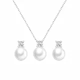Huacan Schmuck Set Damen 925 Sterling Silber Ohrringe mit Perlen Anhänger Halskette Süßwasser-Zuchtperle Pendant Schmuckset CZ Geschenke Für Braut Brautjungfer Hochzeit