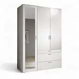 Stella Trading VESALA Kleiderschrank mit Spiegeltür in Weiß - Vielseitiger Drehtürenschrank 3-türig für Ihr Schlafzimmer - 135 x 195 x 56 cm (B/H/T)